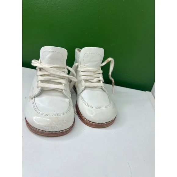 Vintage Kinney Kids White Leather Toddler Walking Boots Made in USA Size 8D