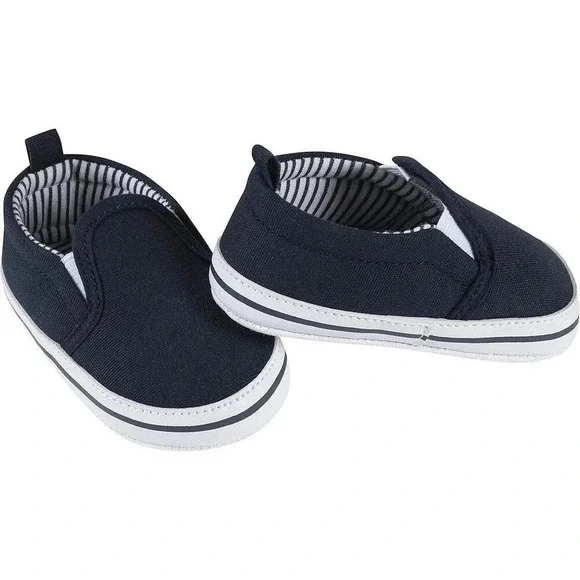 Gerber Baby Boy Crib Shoes Navy Blue‎ Striped Lining Slip On 3-6M
