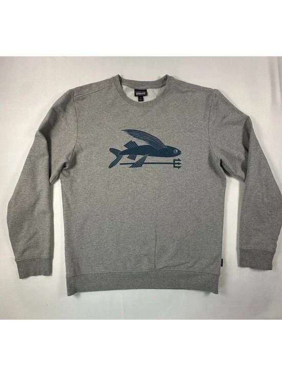 Patagonia Flying Fish Midweight Crew Sweatshirt Men's Medium Grey Graphic Fleece