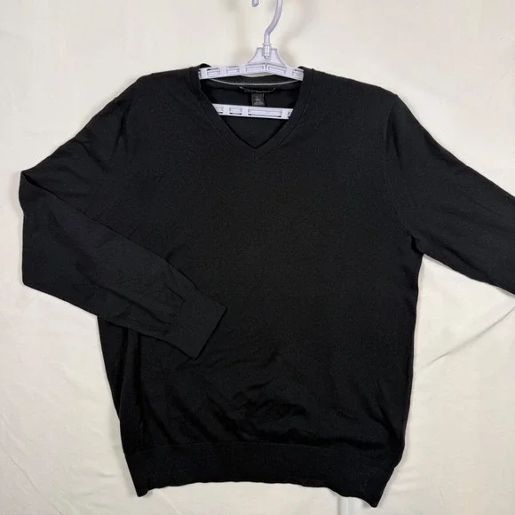 Banana Republic Luxury Blend Silk Cotton Cashmere V-Neck Sweater Black Mens L