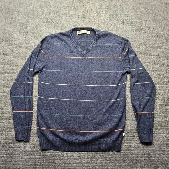Levis Mens Slim Fit V-Neck Sweater Blue Striped Wool Blend L S37173-472 F2