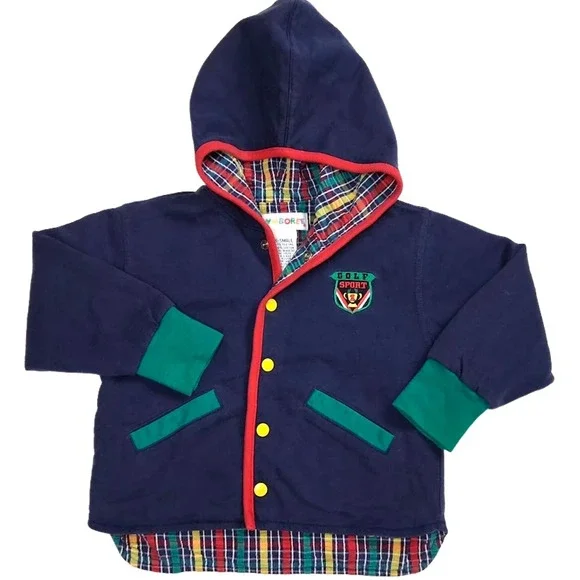 Vtg Gymboree 1998 Sport Golf Reversible Jacket 18 24 Mos‎ Hooded Plaid * READ *