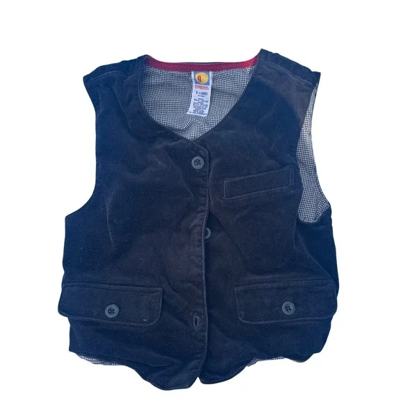Vintage y2k Gymboree Vest Black Corduroy‎ Houndstooth Lined Button Front