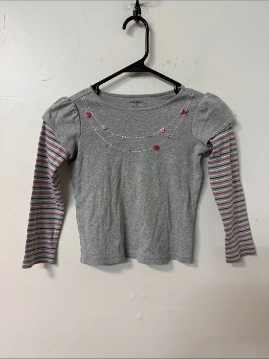 Gymboree Gray Long Sleeve Layered-Look Top with Pink Accents