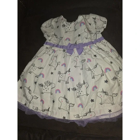 Gymboree Unicorn Rainbow Dress with Purple Bow size 12 18 months