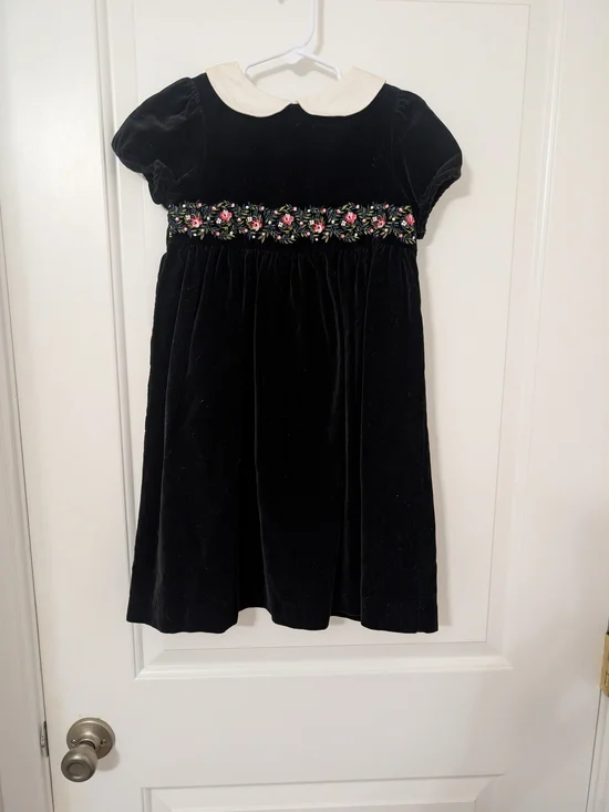 Y2K Gymboree Girls 4 Black Velvet Floral Embroidered Holiday Dress