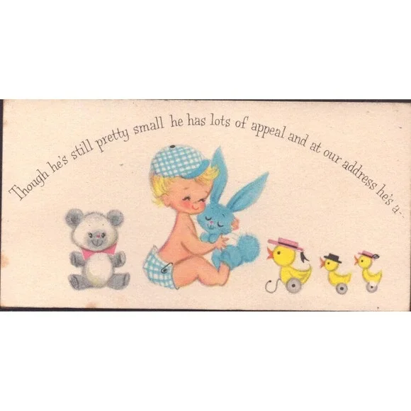 Vintage 1960s Hallmark Baby Boy Birth Announcement Card Mighty Big Wheel