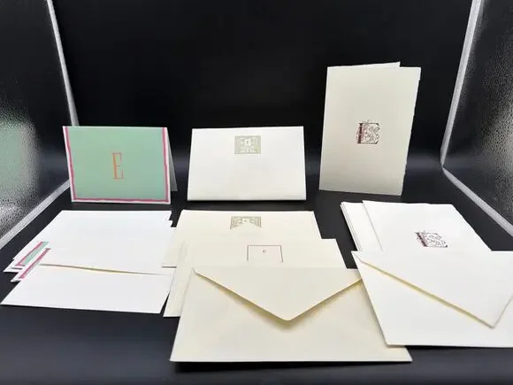 Vintage Monogram E Stationery Lot 13 Cards Envelopes Deckle Edge Cupid Cherub