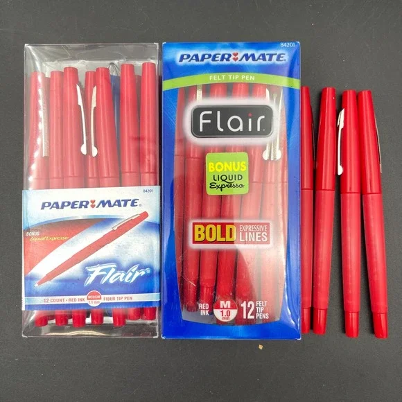 Paper Mate‎ Flair Red Felt Tip Pens Medium 1.0mm Bulk Lot 28ct Vintage 84201
