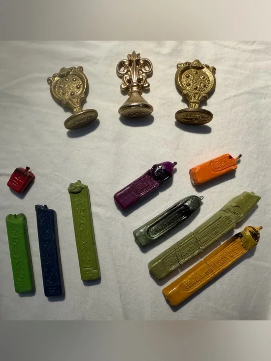 Vintage Italian Brass Wax Seal Stamps SWAK Hearts Turtle Walkdens Wax 1960s