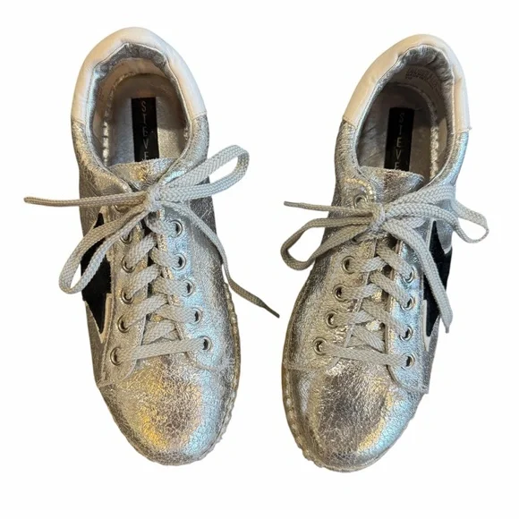 Steve Madden Metallic Silver Star Platform‎ Espadrille Sneakers – Size 8.5