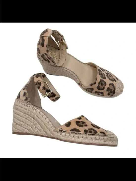 Vince Camuto Leopard Print Espadrille Wedge Sandals - Tan Brown