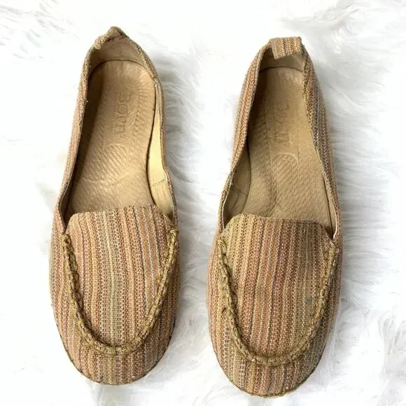 Born‎ Espadrille Flats Women 8 Tan Multi Woven Striped Slip On Moc Toe Shoes