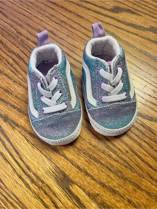 Baby Van’s Glitter Crib Shoes Sneakers - Purple & Teal