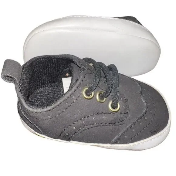 Unisex First Steps Black Oxford Baby Shoes Size 3-6M