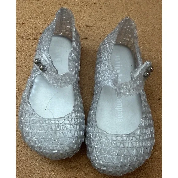 Mini Melissa Campana Zig Zag Toddler Shoes‎ – Silver – Size 6