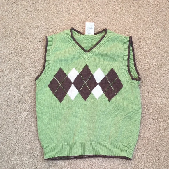 Gymboree Boy's V-Neck Green and Brown Argyle Sweater Vest