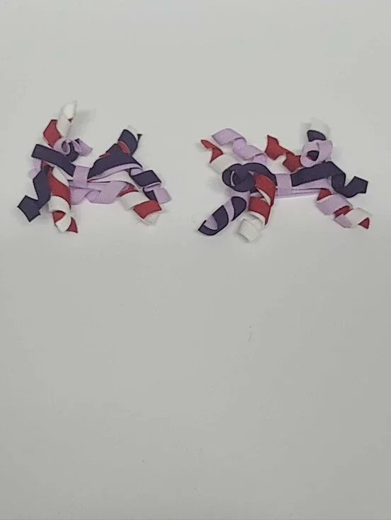 Vintage Gymboree Curly Ribbon Hair Clips Plastic Barrette Lavender Purple Red