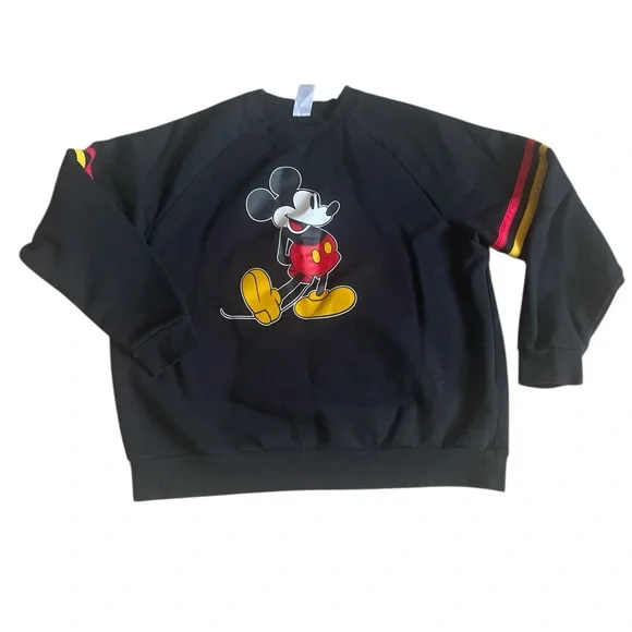 Disney Men's Black and Red Mickey Mouse Crewneck Sweater