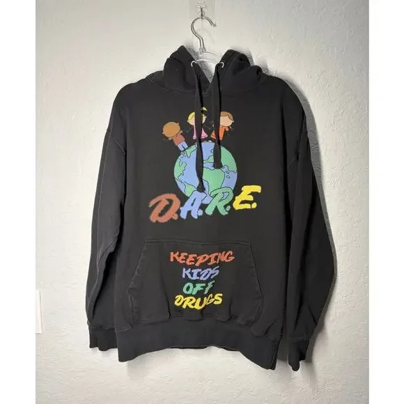 D.A.R.E Mens Black Hoodie Pullover Sweater Sz M