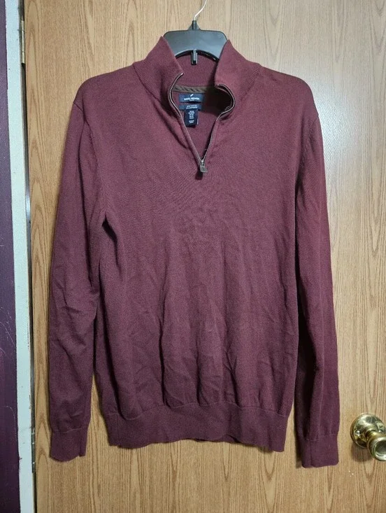 Daniel Hecher Maroon Cotton Cashmere Blend 1/4 Zip Sweater Long sleeves Medium!
