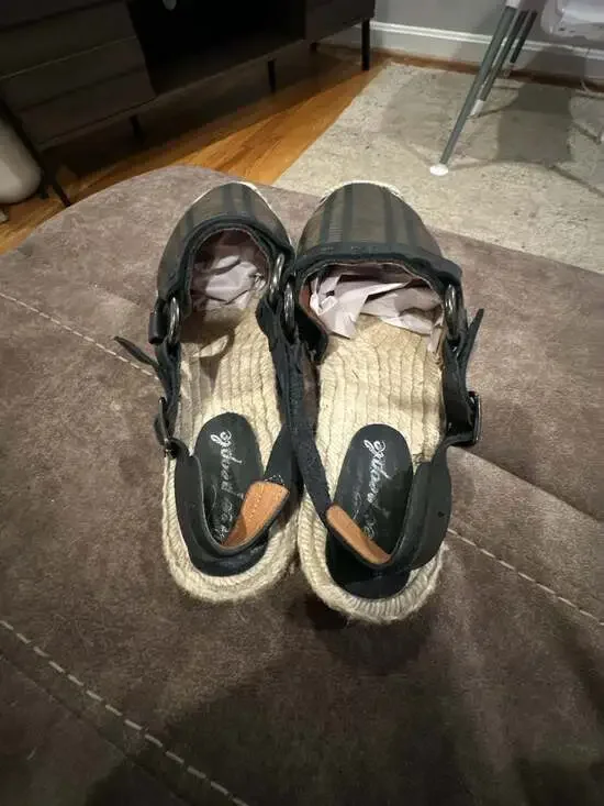 Free People Black Woven Espadrille Slingback Sandals Size 38