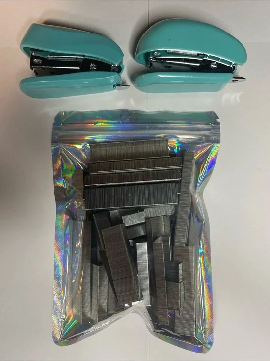 Mini Stapler Set with Aqua Blue Finish and Extra Staples