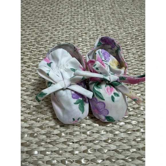 Vintage Floral Baby Booties Pink Cottagecore Bow Crib Shoes‎ 3-6 Months infant