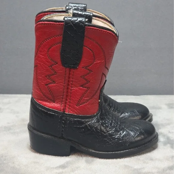 Old West Cowboy Boots Toddler Size 4 Black Red Leather Vintage Please See Photos