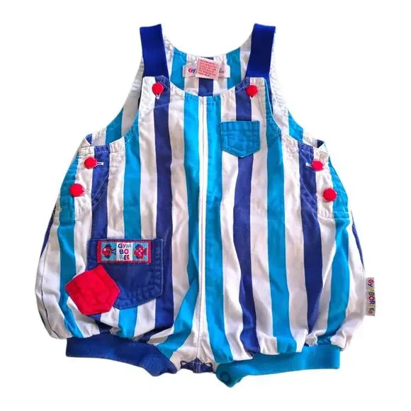 vintage gymboree rainbow tag bubble romper fish blue white stripes Newborn