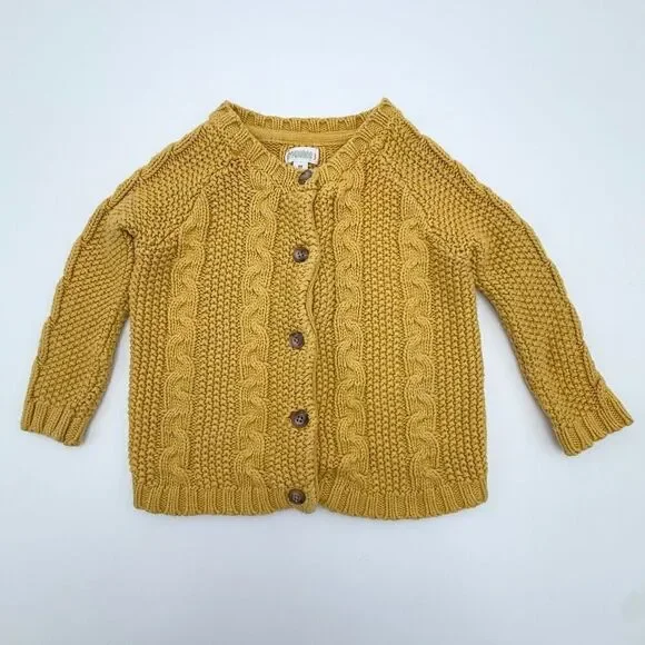 Gymboree Mustard Yellow Button Up Chunky Knit Cardigan Sweater - US Toddler Size