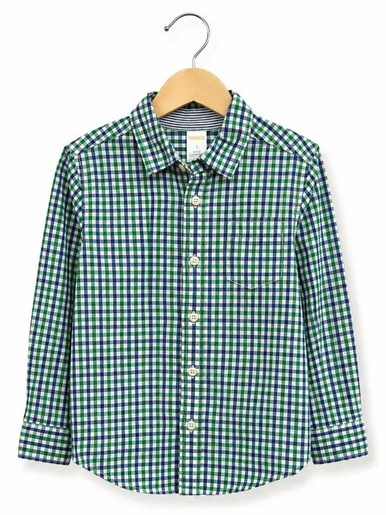 Gymboree Spring Prep Green Blue Check White Gingham Long‎ Sleeve Woven Shirt 5 6