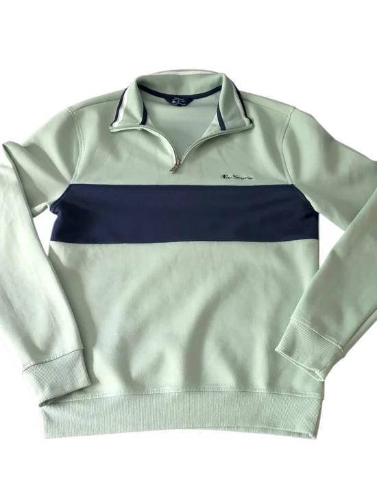 Ben Sherman Men’s Quarter Zip Pullover Sage Green Navy Stripe Small