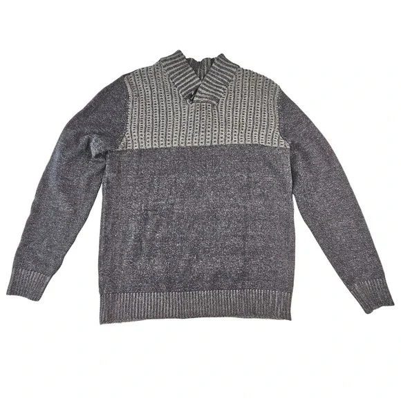 90s Method Mens Shawl Collar Sweater Grey Marl Knit Y2K Waffle Knit Chest Large