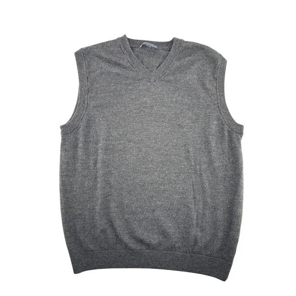 Hart Schaffner Marx Mens Gray 100% Extra Fine Merino Wool V-Neck Sweater Vest L