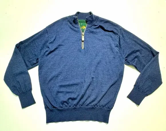 Orvis Blue 1/4 Zip Mock Neck Wool Pullover Sweater Solid Logo XL