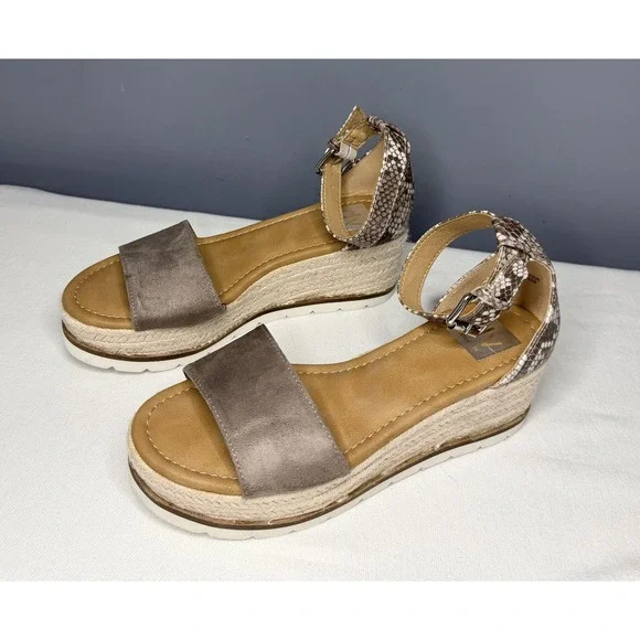 Dolce Vita Baker Sandals Womens 7 Brown Taupe Snake Espadrille Wedge Ankle Strap