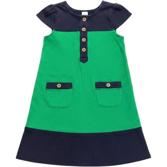 Gymboree Girls Green Navy Colorblock Cotton Knit Pocket Dress Size 6‎ 140112813