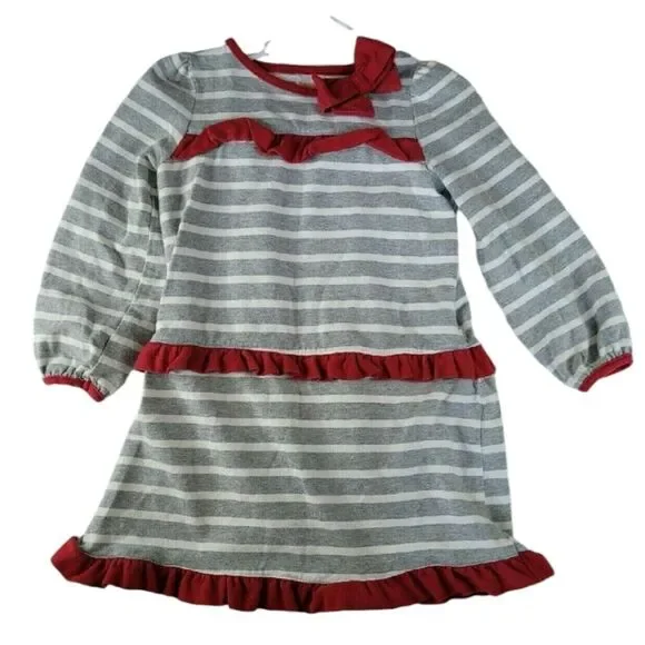 Stripe long sleeve dress with red accents