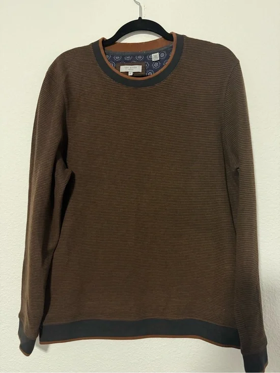 Ted Baker Brown Crewneck Sweater with Contrast Trim