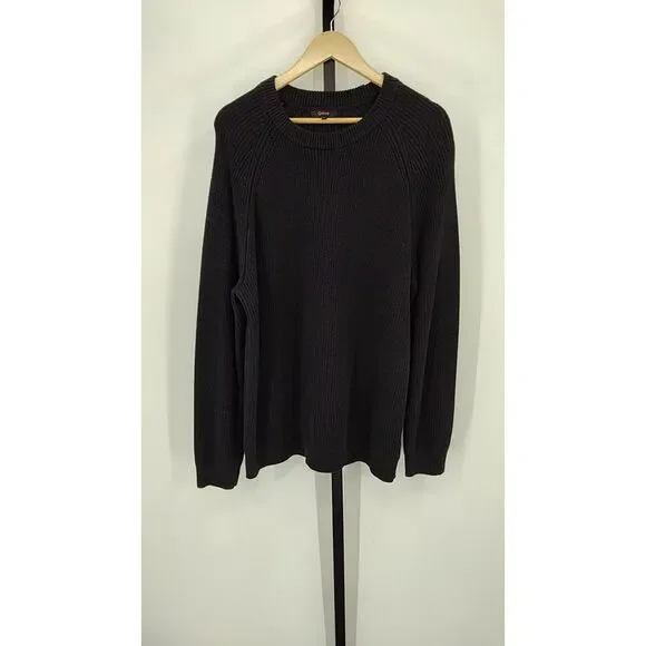Quince Black Ribbed Crewneck Sweater
