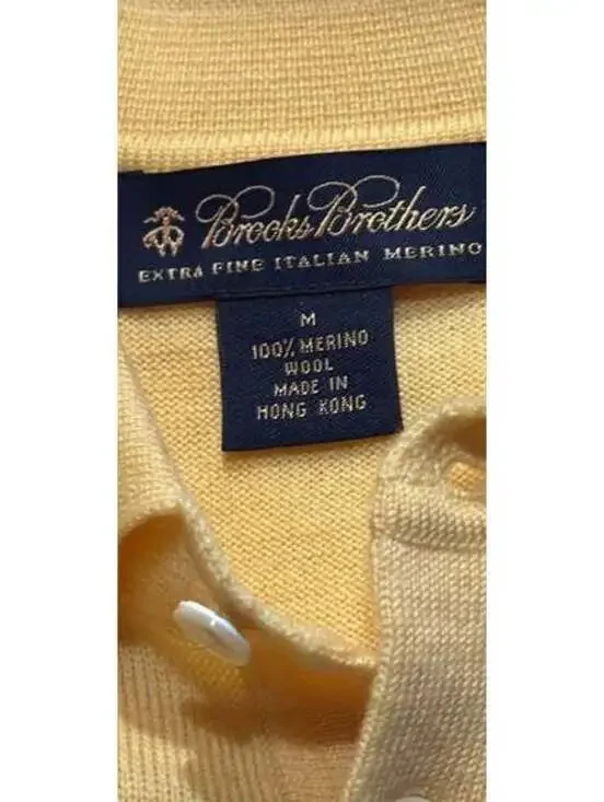 Brooks Brothers Fone Merino 100% Wool Polo Sweater Medium Mustard Yellow