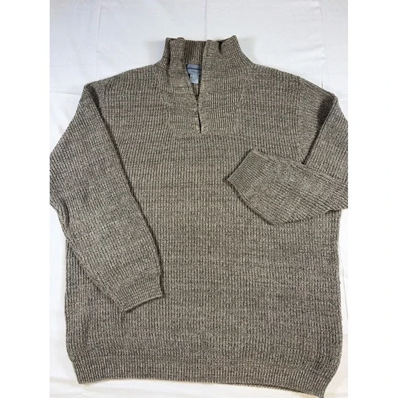 VNTG 90's Eddie Bauer USA Made Half Zip Ribbed Knit Sweater Mens XL Grey Tan