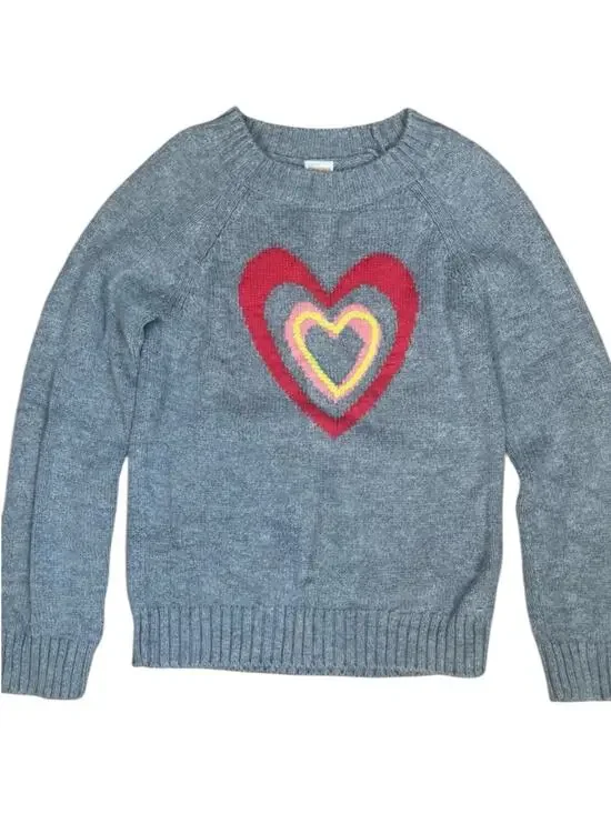 Gymboree Heart Sweater Girls Medium Grey Cotton Pullover Crew Neck Rainbow