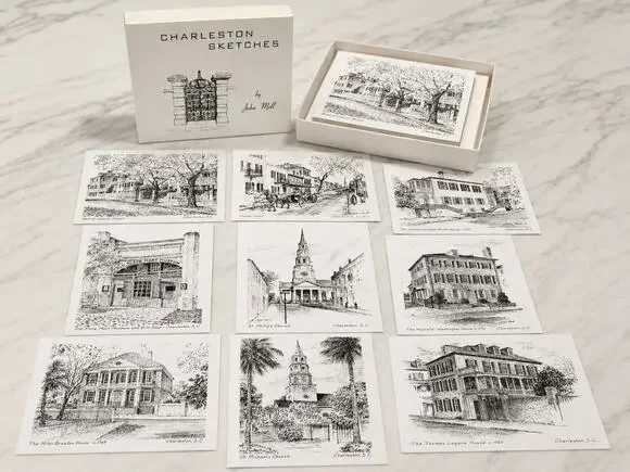 Vintage Charleston Sketches John Moll Note Cards Heritage Art 9 Cards Boxed Set