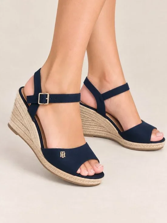 Tommy Hilfiger Navy Espadrille Wedge Sandals Ankle Strap Open Toe 9.5 NWOT