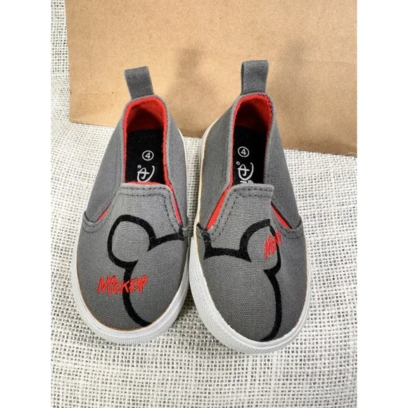 Disney Mickey Mouse Toddler Shoes Size 4 Gray Slip On Sneakers Boys‎ Girls