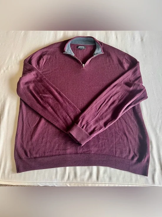 Nordstrom 100% Washable Merino Wool Burgundy Quarter-Zip Men’s Sweater 3XL