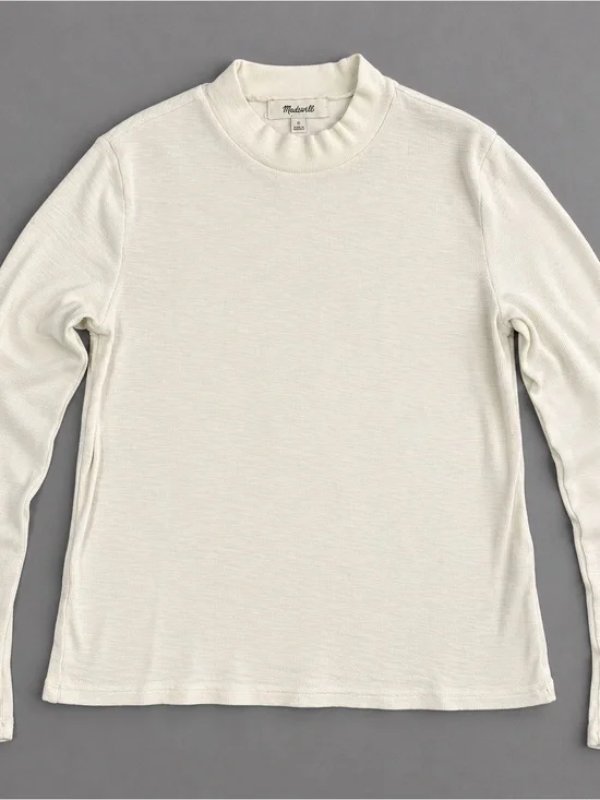 Madewell Ribbed Mock Neck Long Sleeve Top Cream Cotton Modal Small