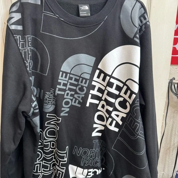 The North Face Black Crewneck Sweatshirt with Gray & White Logo Print